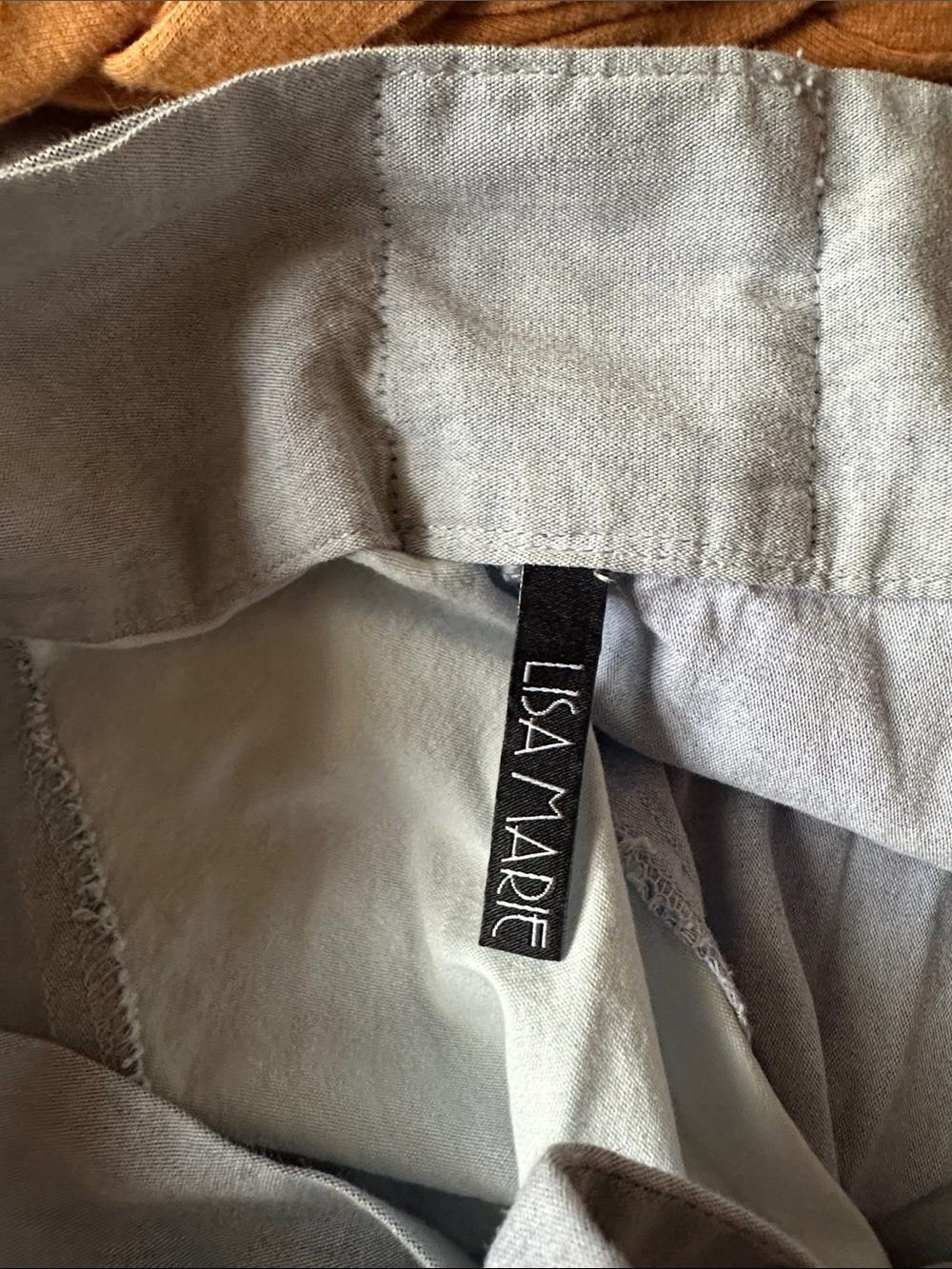 Patchwork Light Blue & Cream A-Line Midi Skirt with Tie Waist - Picture 2 of 4
